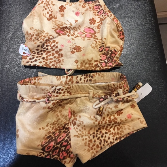 Coral Cove- Girl's  2 PC  Bikini Sz 4 NWT Animal Print /Beads NWT - Picture 1 of 8